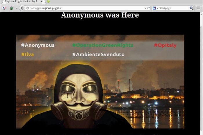 Ilva, Anonymous hackera il sito della Regione Puglia: "Vi teniamo d'occhio"