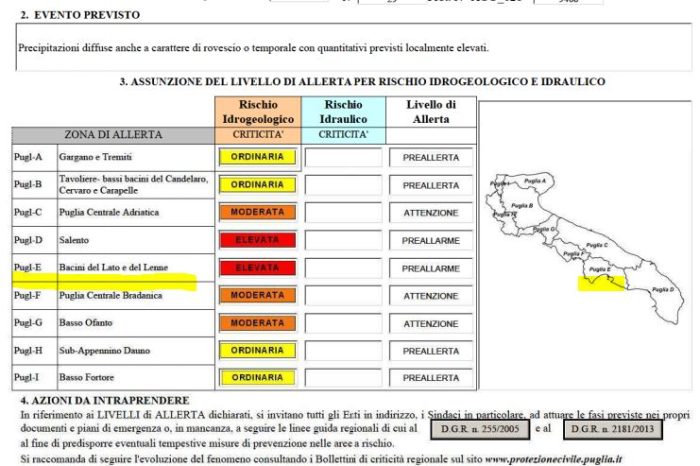 Allerta meteo Taranto: La Protezione Civile informa gli Enti.