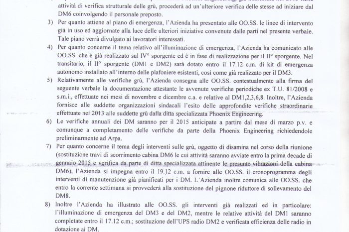 Verbale di rinuione  relativo all'area IMA dell'Ilva di Taranto