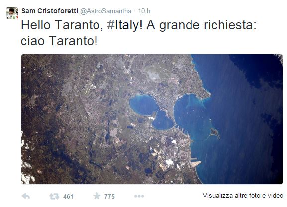 Ore 23.19 arriva il saluto dallo spazio:  "Ciao Taranto!"