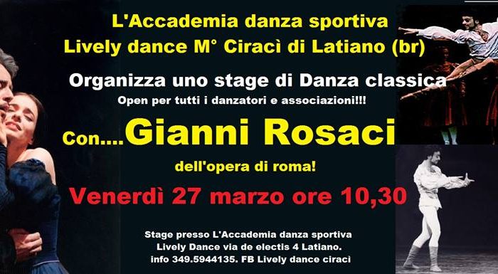 Latiano: Venerdì 27 stage di danza alla Lively Dance con il maestro Gianni Rosaci