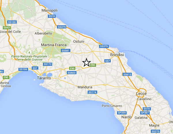 Ultim'ora: Lieve scossa di terremoto nel Brindisino. Epicentro tra Oria, Latiano e Francavilla F.na