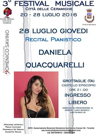 Grottaglie (TA) - Domani Daniela Quacquarelli chiude il 3º Festival musicale
