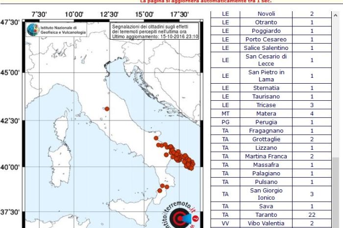 Terremoto avvertito in tutta la Puglia: ecco l'epicentro e i Comuni interessati  | MAPPA COMPLETA