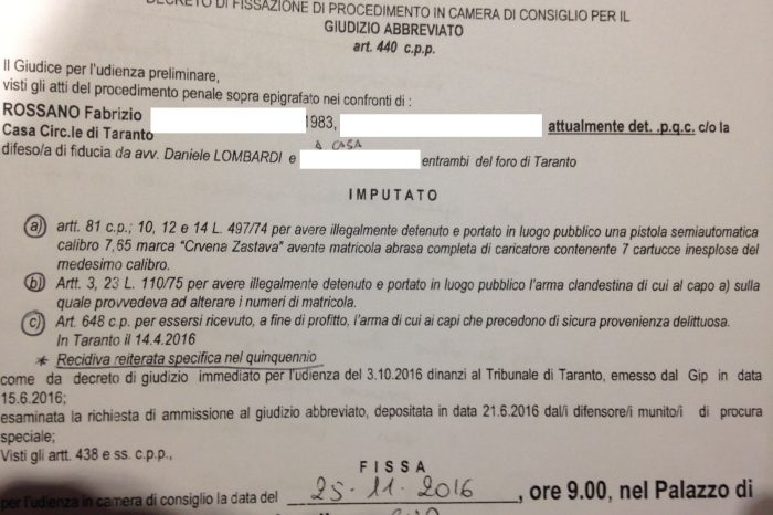 Taranto  - In giro con una pistola, condannato a 3 anni