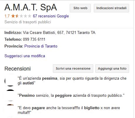 Taranto – Bocciato il servizio trasporto pubblico AMAT, voto pessimo da parte dei cittadini: Gli aggettivi più usati: “schifoso”  “maleducati”  “sporco”