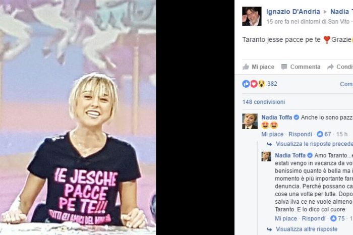 Taranto – Dopo la puntata a “Le Iene” la Toffa su facebook: «Amo Taranto, lo dico con il cuore»  | VIDEO