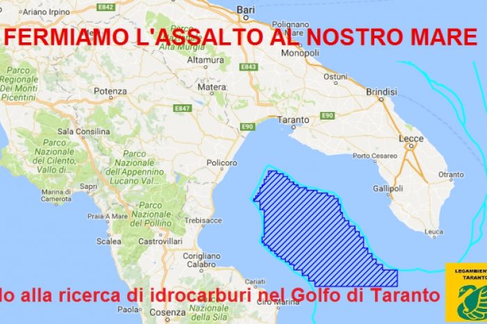Taranto - Secco no di Legambiente alla ricerca di idrocarburi liquidi e gassosi nel Golfo di Taranto