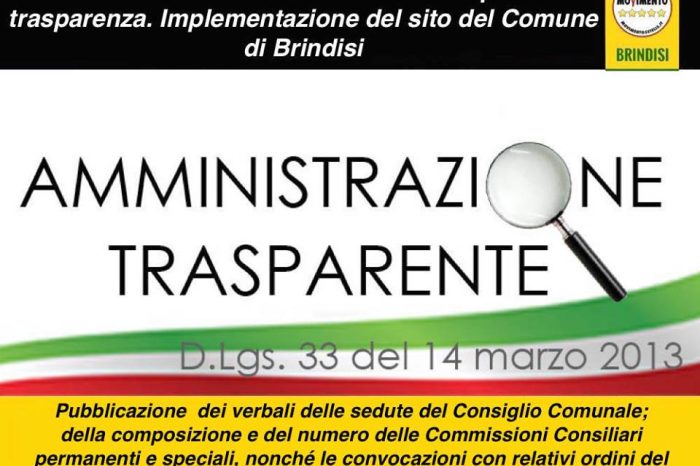 Brindisi- Amministrazione trasparente, il M5S presenta una mozione