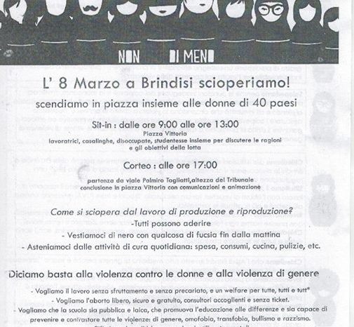 Brindisi- I Cobas sostengono lo sciopero generale nazionale dell'8 Marzo. Ecco il programma: