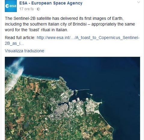 Brindisi- La città vista dallo spazio, ecco la foto spettacolare del Satellite Sentinel-2B