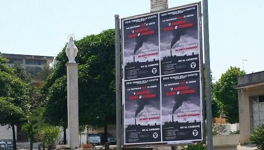 Brindisi- "La Centrale Enel ci costa 1 morto ogni 8 giorni", e in vista del Torneo della Civetta a Tuturano spuntano i manifesti dei NAC