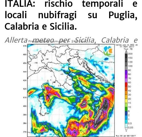 Taranto - Allerta meteo, nuovo avviso della Protezione Civile: allarme arancione.