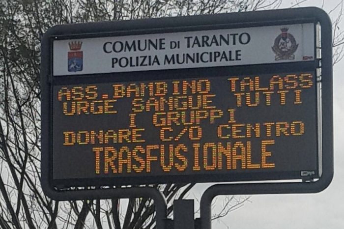 Taranto - “Associazione bambino thalassemico”: grave carenza di sangue, l’appello ai donatori