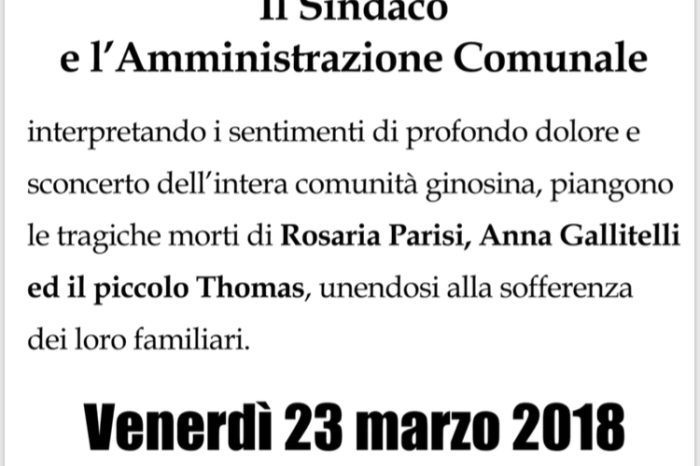 Taranto - Cordoglio a Ginosa per le tre vittime del tragico incidente: proclamato lutto cittadino