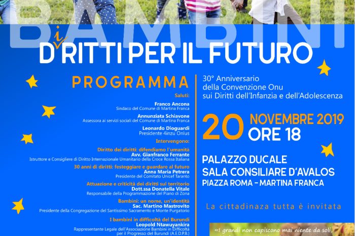 Taranto - Si svolgerà a Martina Franca il convegno “Bambini D(i)ritti per il futuro”