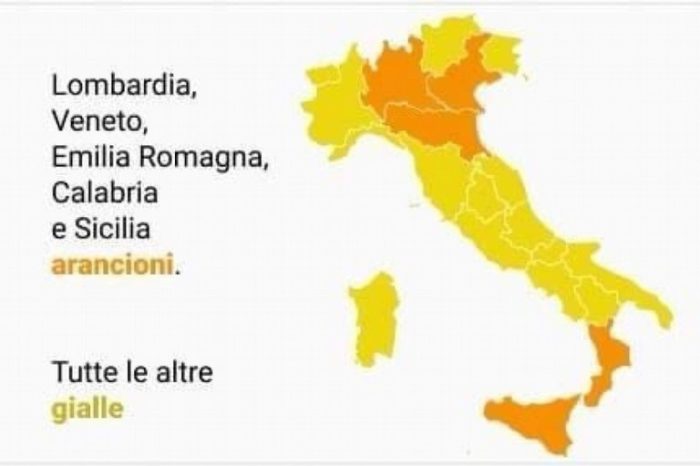 Covid: 5 regioni in zona arancione la Puglia in zona gialla