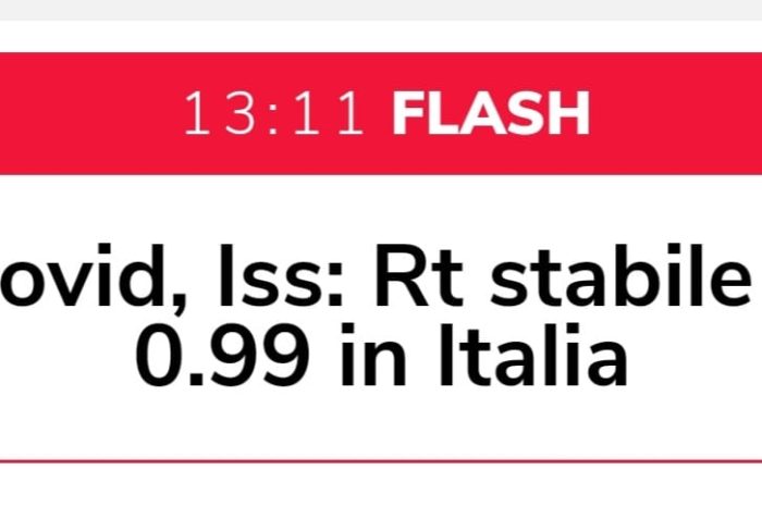 ULTIM’ORA - Indice RT in Italia stabile a 0,99