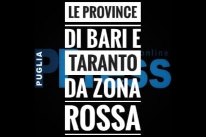 Ultim’ora - 910 nuovi positivi nelle province di Bari (600) e Taranto (310)