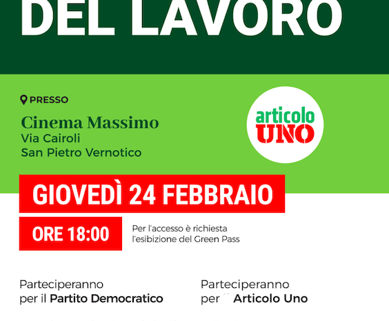 La dignità del lavoro”: giovedì 24 febbraio, a San Pietro Vernotico, iniziativa di Articolo Uno