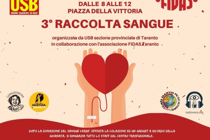 Taranto: giovedì in Piazza della Vittoria si svolgerà la "III raccolta sangue"