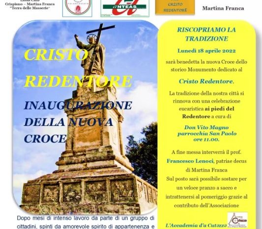 Martina Franca: il monumento a Cristo Redentore sarà inaugurato lunedì 25 aprile