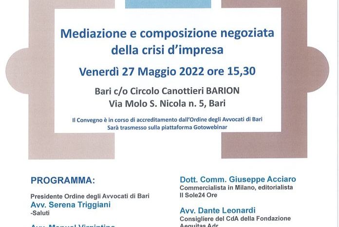 Crisi d’impresa, convegno a Bari sulla composizione negoziata