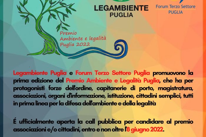 Legambiente Puglia e Forum Terzo Settore Puglia insieme per il  Premio Ambiente e Legalità Puglia 2022