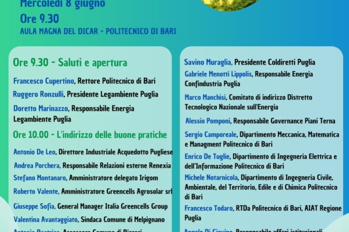 Legambiente Puglia, insieme al Politecnico di Bari e Aiat, promuove un forum sulle sfide che la Puglia dovrà affrontare per una vera transizione energetica, abbandonando i combustibili fossili e affidandosi alle rinnovabili