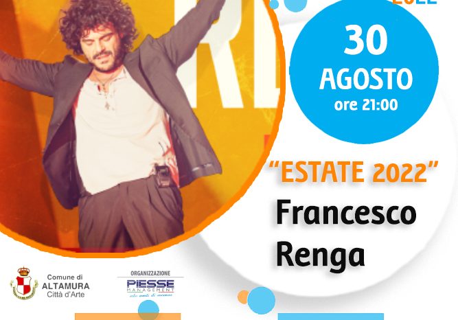 Altamura: Festival dell'estate, concerto di Francesco Renga (domani 30 agosto)
