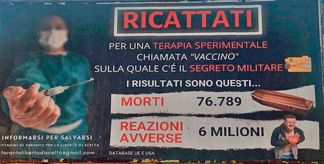 Taranto: la Digos e i Carabinieri indagano su un manifesto no vax