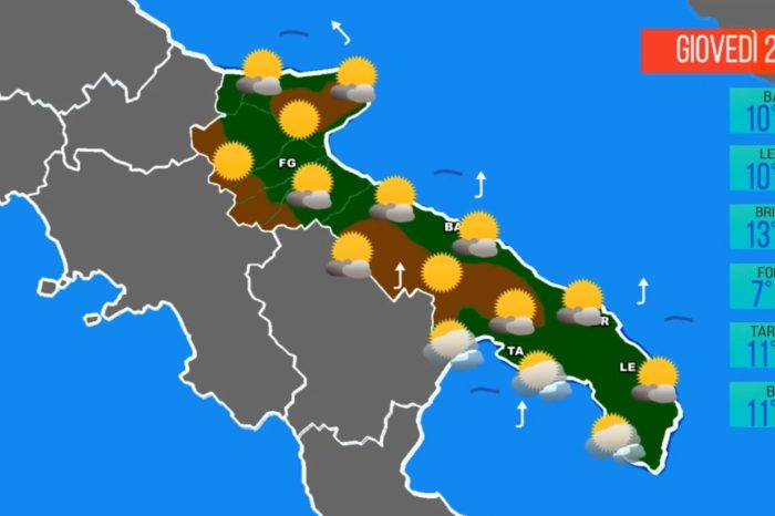 Meteo Puglia: previsioni del 29.12.22