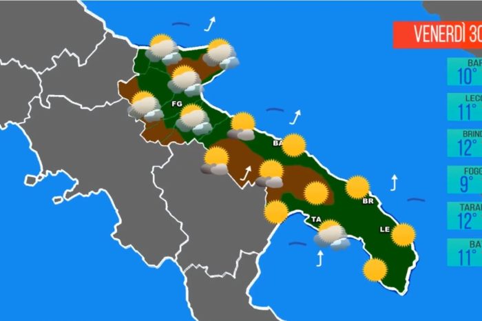 Meteo Puglia: previsioni del 30.12.22