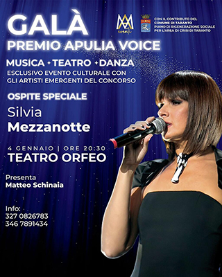 Tutto pronto per il Galà Premio Apulia Voice. Super ospite Silvia Mezzanotte