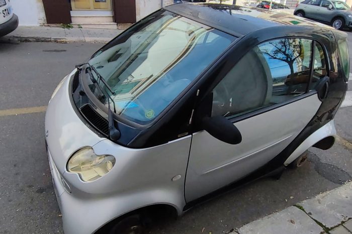 Incredibile: a Martina Franca rubate le 4 Ruote di una Smart in un parcheggio per disabili! Ecco il Video