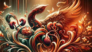 "Una storia d'amore e rinascita: 'Il Regalo' per la giornata mondiale del rene." L'immagine intreccia simbolicamente i concetti di amore, rinascita e l'importanza della salute renale e della donazione di organi, combinando elementi che evocano la potenza trasformativa della donazione.