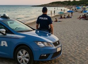 una pattuglia della polizia che sorveglia una scogliera