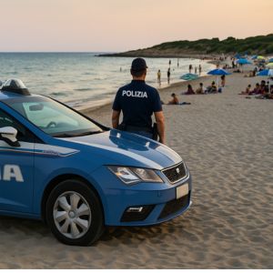 una pattuglia della polizia che sorveglia una scogliera