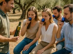 Degustazione di olio extravergine durante un’esperienza di oleoturismo in Puglia