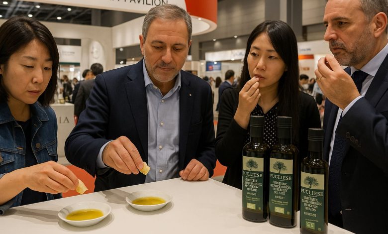 degustazione di olio extravergine di oliva biologico pugliese in Giappone