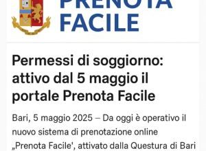 portale Prenota Facile per permessi di soggiorno attivo dal 5 maggio