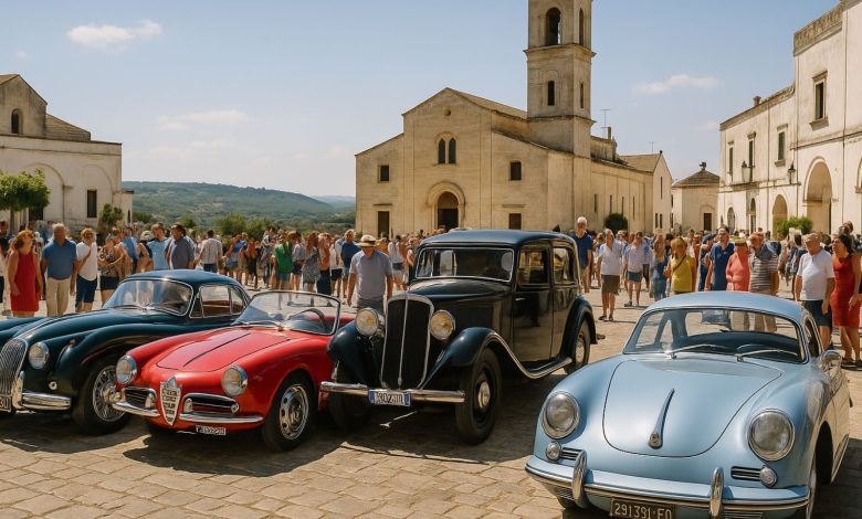 Auto storiche in sosta durante Le Perle del Sud 2025 in Puglia