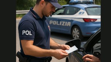 Agente della Polizia di Stato controlla un documento falso a Lecce