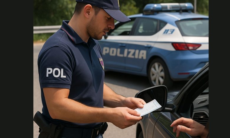 Agente della Polizia di Stato controlla un documento falso a Lecce