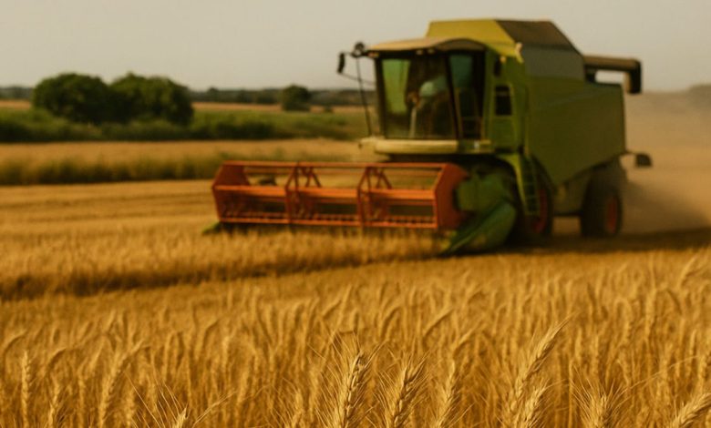 Campo di grano in Puglia durante la raccolta, crisi del prezzo del grano in Puglia