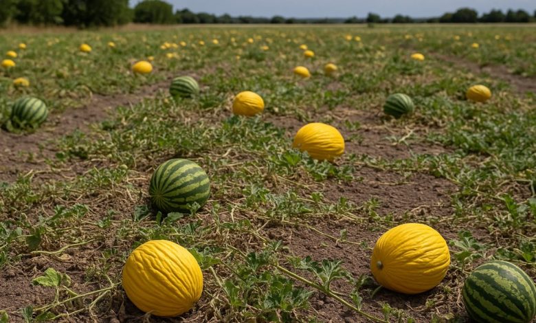 Crollo prezzi meloni angurie in un campo agricolo pugliese