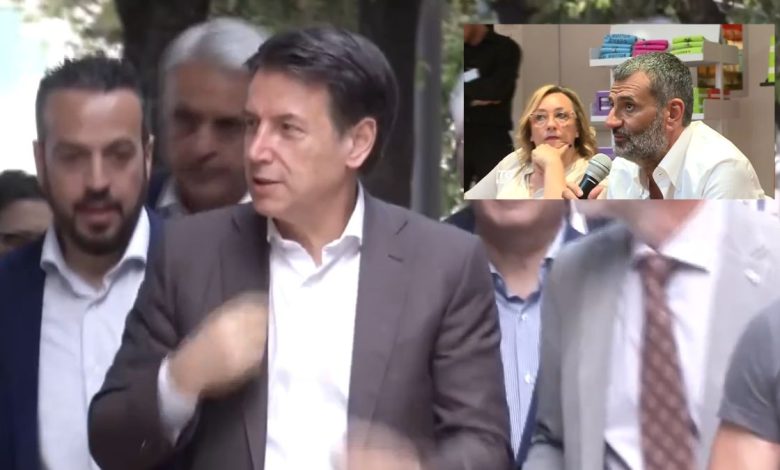 Giuseppe Conte e Antonio De Caro durante l'incontro ad Asiago, con il supporto del M5S per la candidatura di De Caro come governatore della Puglia.
