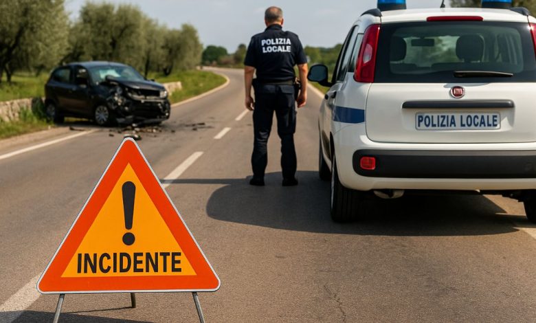 Incidente stradale in Puglia su strada extraurbana, con intervento della polizia locale