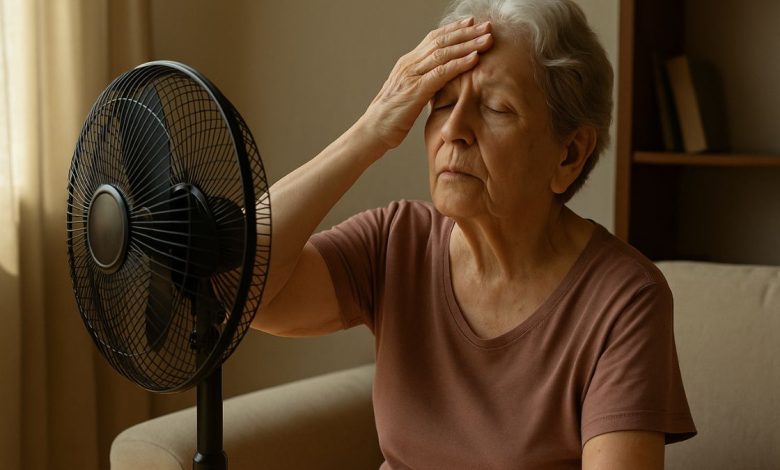 Persona anziana in difficoltà durante il caldo estivo, effetto su salute mentale