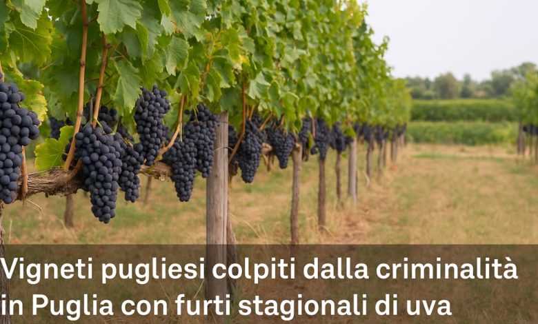 vigneti pugliesi colpiti dalla criminalità in Puglia con furti stagionali di uva.